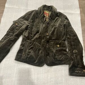 [S/M]Marc Aurel Dark Green Velvet Blazer Pockets Military Hippie Chic